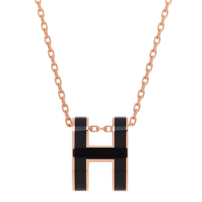 Hermes Lacquered Rose Gold Pop H Pendant Necklace Black 4 of 7