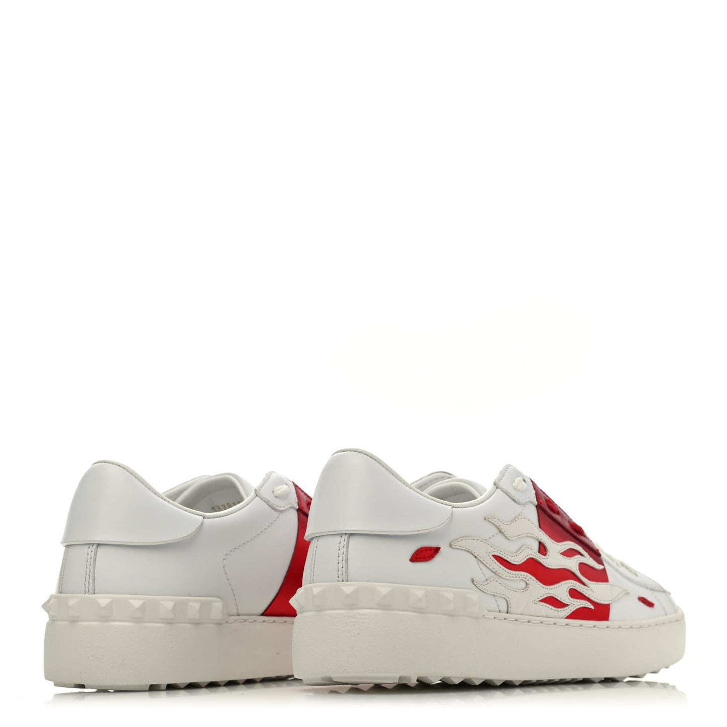 Metallic Calfskin Flames Womens Rockstud Open Sneakers 37 White Red