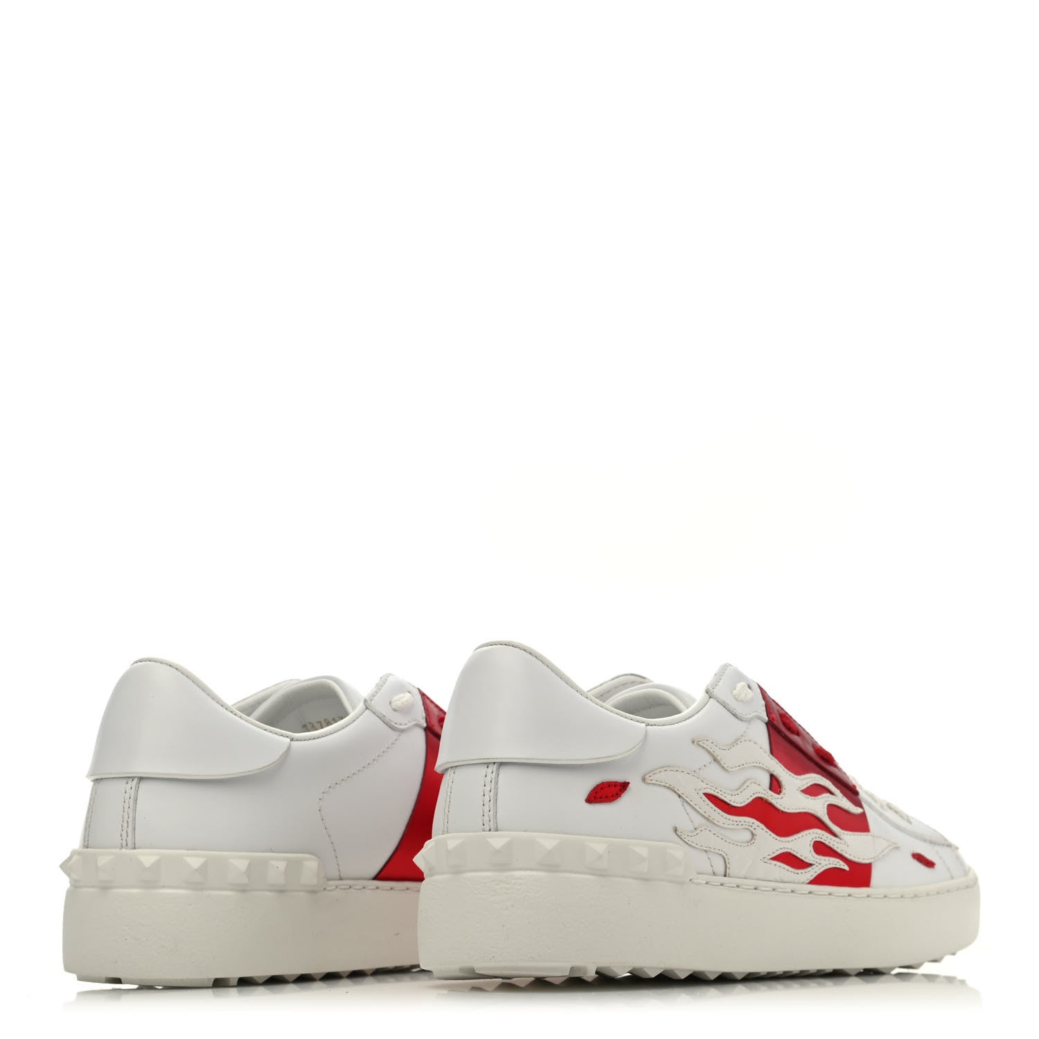 Valentino Garavani Metallic Calfskin Flames Womens Rockstud Open Sneakers 37 White Red 3 of 4