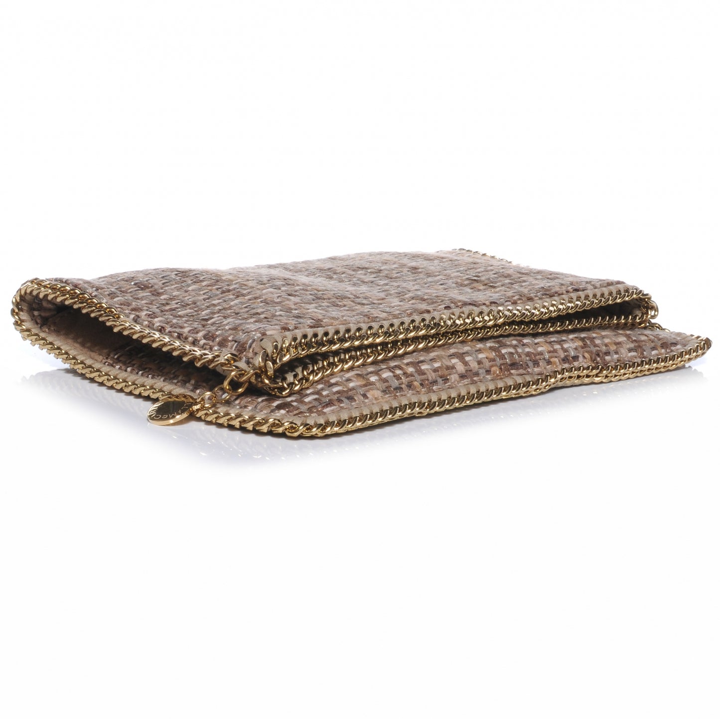 Woven Boucle Fold Over Falabella Clutch Metallic