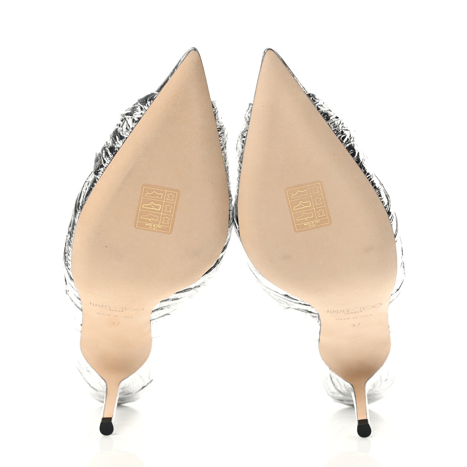 Jimmy Choo Metallic Foil Calfskin Annabell 85 Slingback Pumps 37 Silver 5 of 8