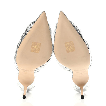Jimmy Choo Metallic Foil Calfskin Annabell 85 Slingback Pumps 37 Silver 5 of 8