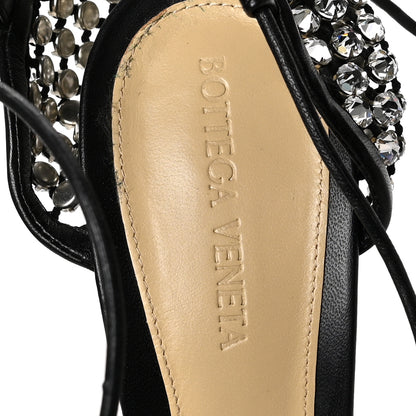 Bottega Veneta Mesh Nappa Crystal Embellished Sparkle Stretch Ankle Tie Sandals 38 Black 6 of 7