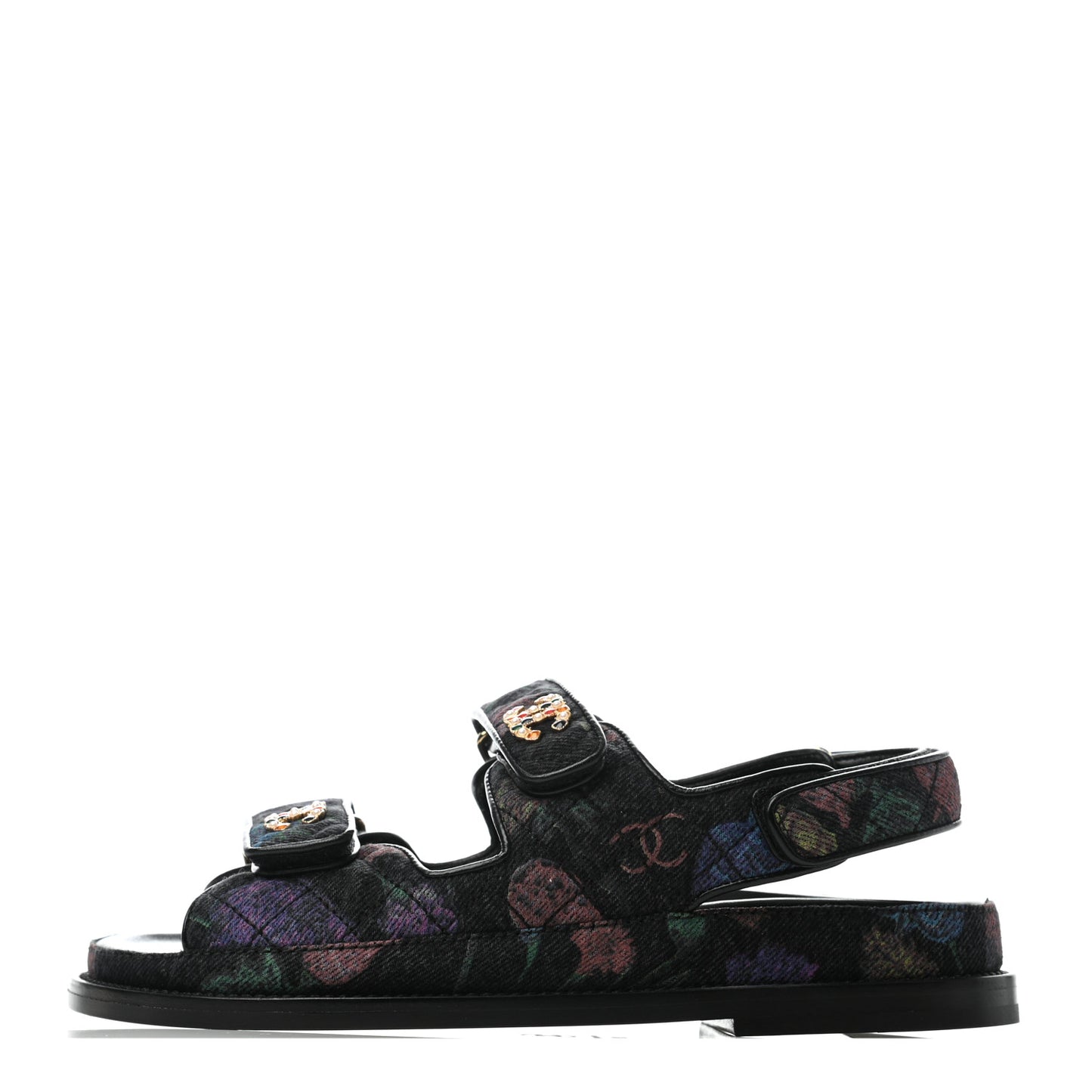 Denim Quilted Dad Sandals 36 Black Multicolor