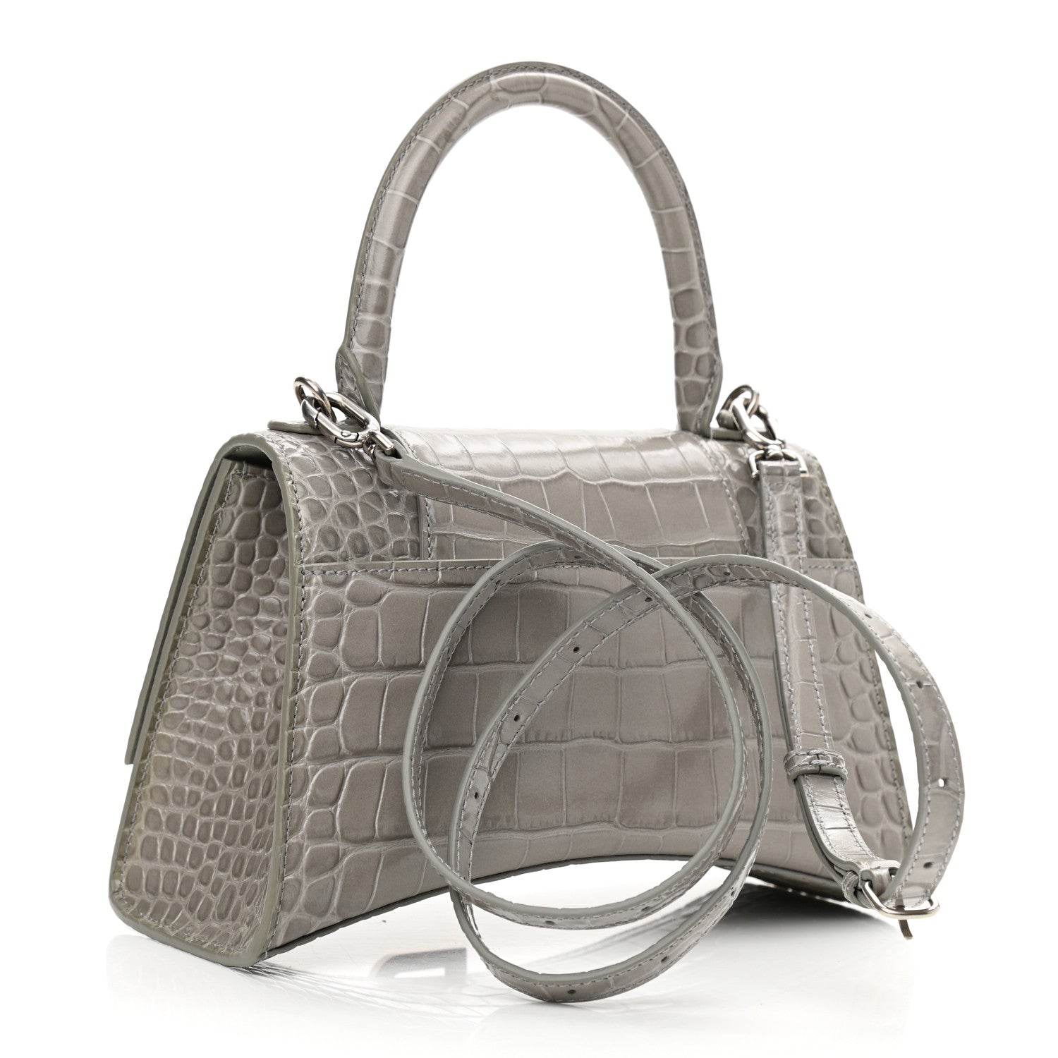 Balenciaga Shiny Calfskin Crocodile Embossed Small Hourglass Top Handle Bag Steel Grey 3 of 11