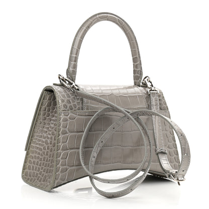 Balenciaga Shiny Calfskin Crocodile Embossed Small Hourglass Top Handle Bag Steel Grey 3 of 11