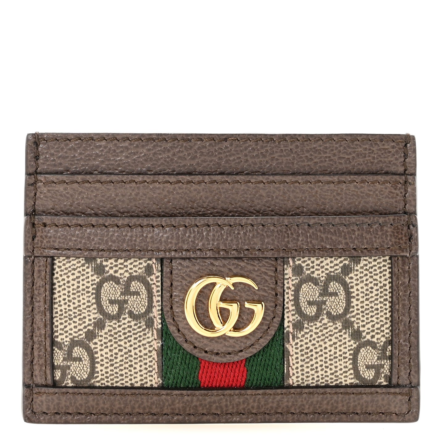 GG Supreme Monogram Textured Dollar Calfskin Ophidia Card Holder Beige Ebony New Acero