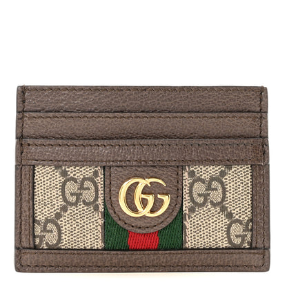 Gucci GG Supreme Monogram Textured Dollar Calfskin Ophidia Card Holder Beige Ebony New Acero 1 of 6