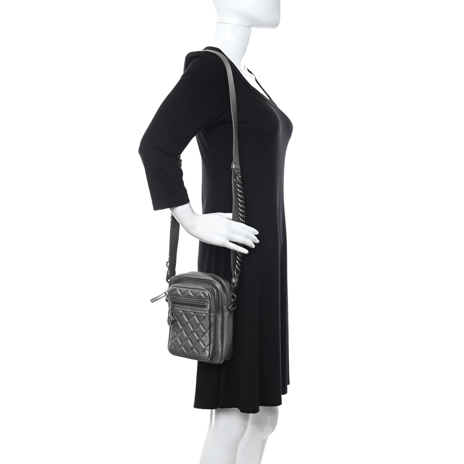 Chanel Calfskin Business Trip Vertical Camera Case Silver 3 of 11