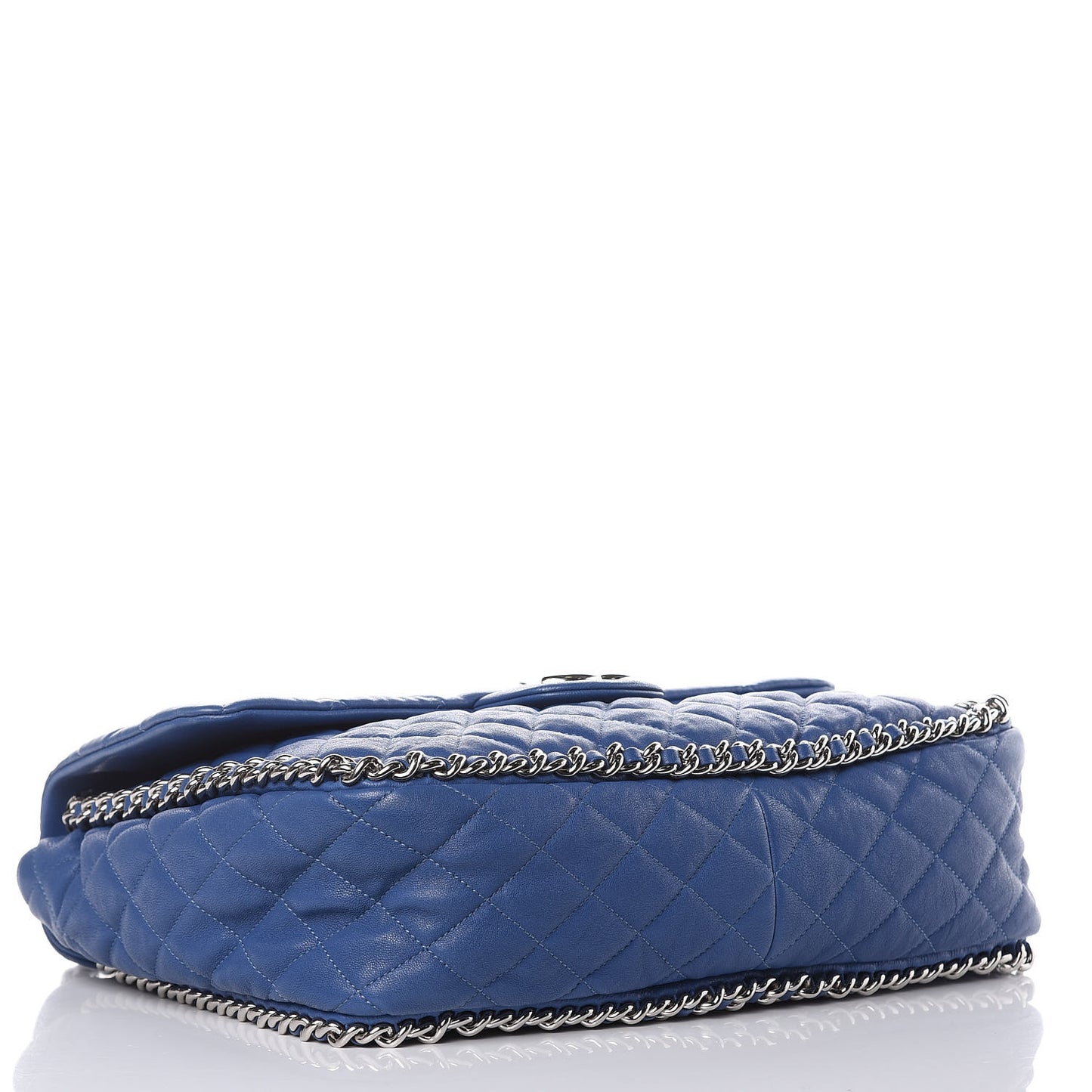 Washed Lambskin Quilted Chain Around Maxi Flap Light Blue