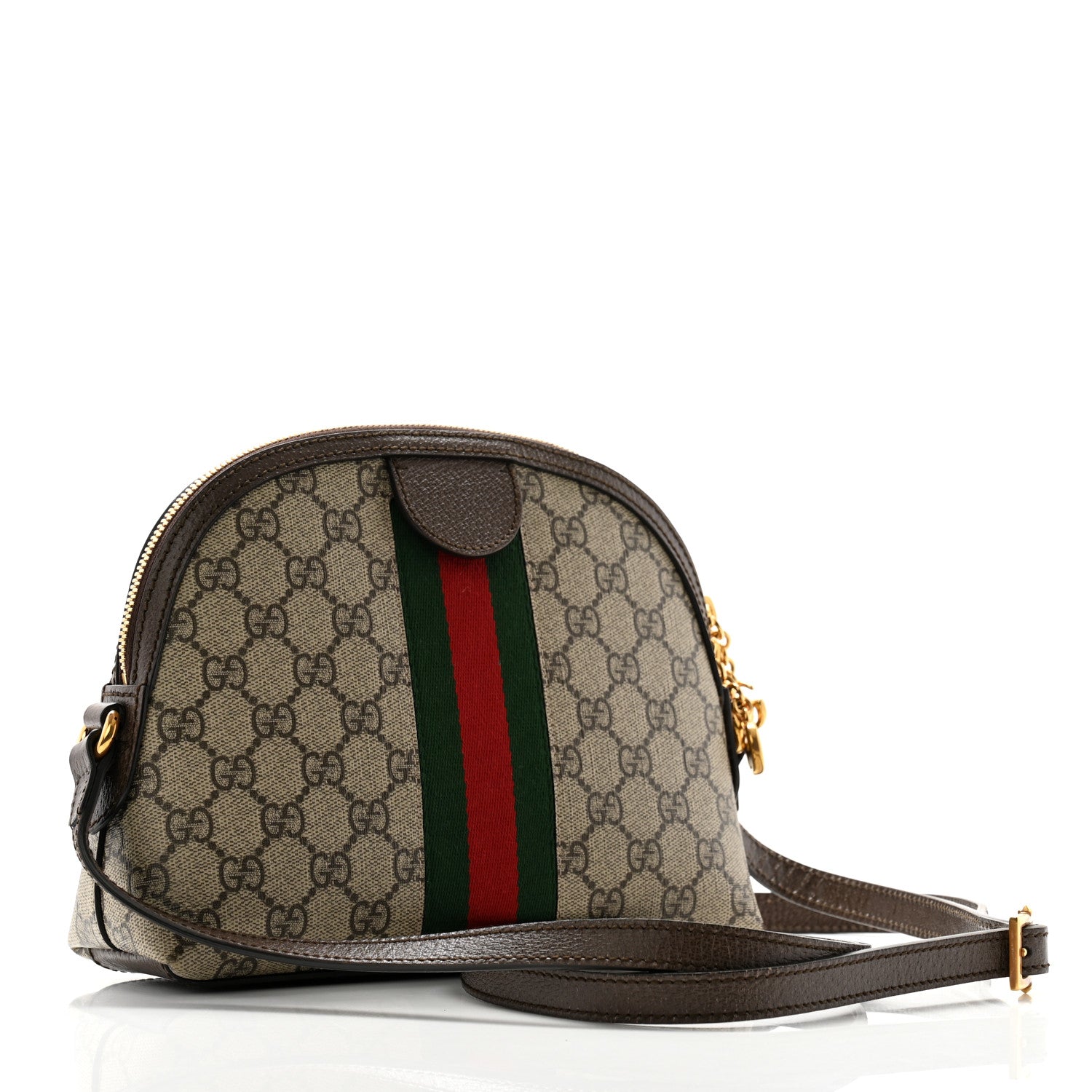 Gucci GG Supreme Monogram Textured Dollar Calfskin Web Small Ophidia Dome Shoulder Bag Beige Ebony New Acero 3 of 12