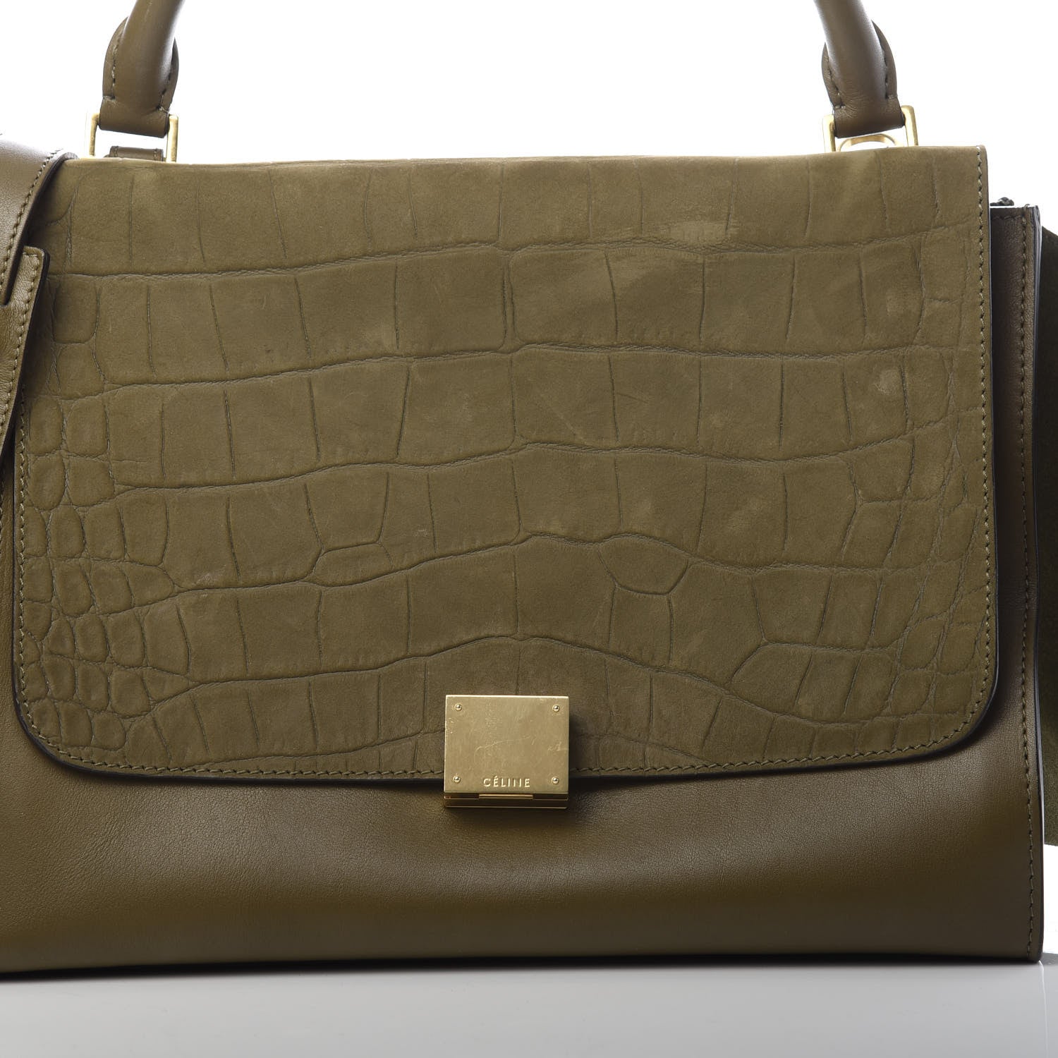 Celine Nubuck Crocodile Embossed Medium Trapeze Olive 13 of 13
