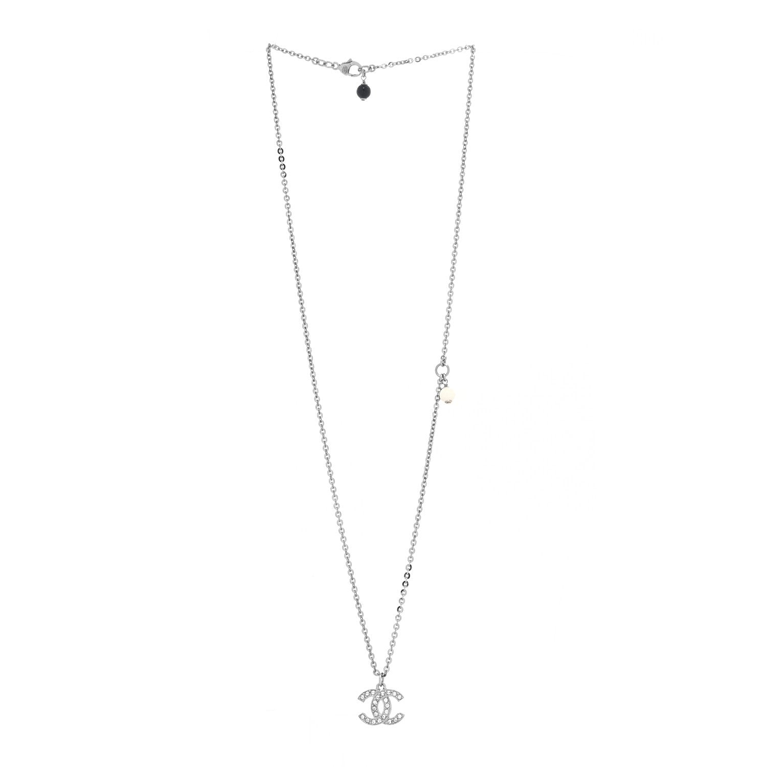Chanel Crystal CC Pendant Necklace Silver Black 3 of 5