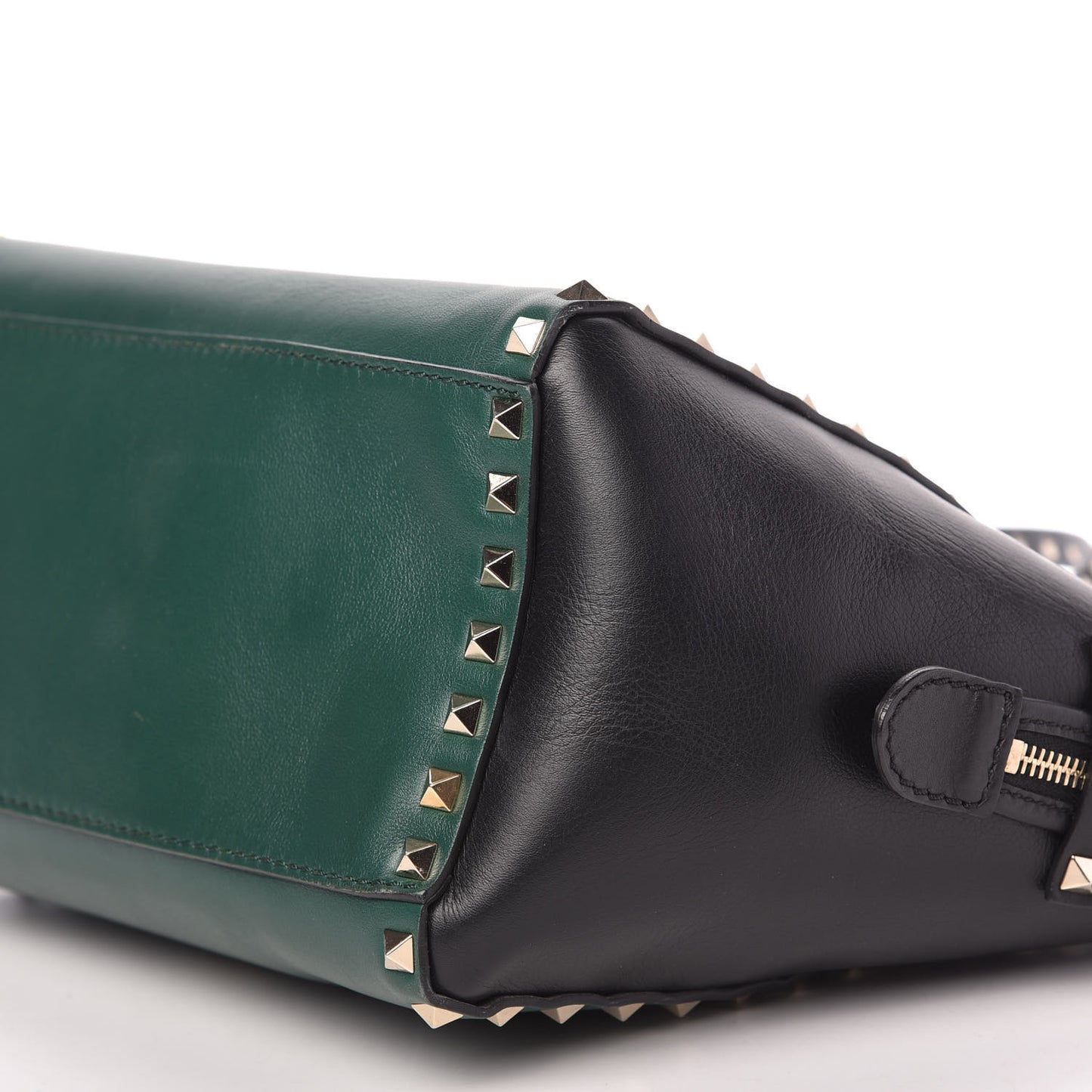 Vitello Bi-Color Small Rockstud Double Handle Tote Green Black