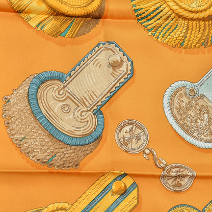 Hermes Silk Epaulettes Scarf 70 Black Jaune D'Or Vieil Or 5 of 7
