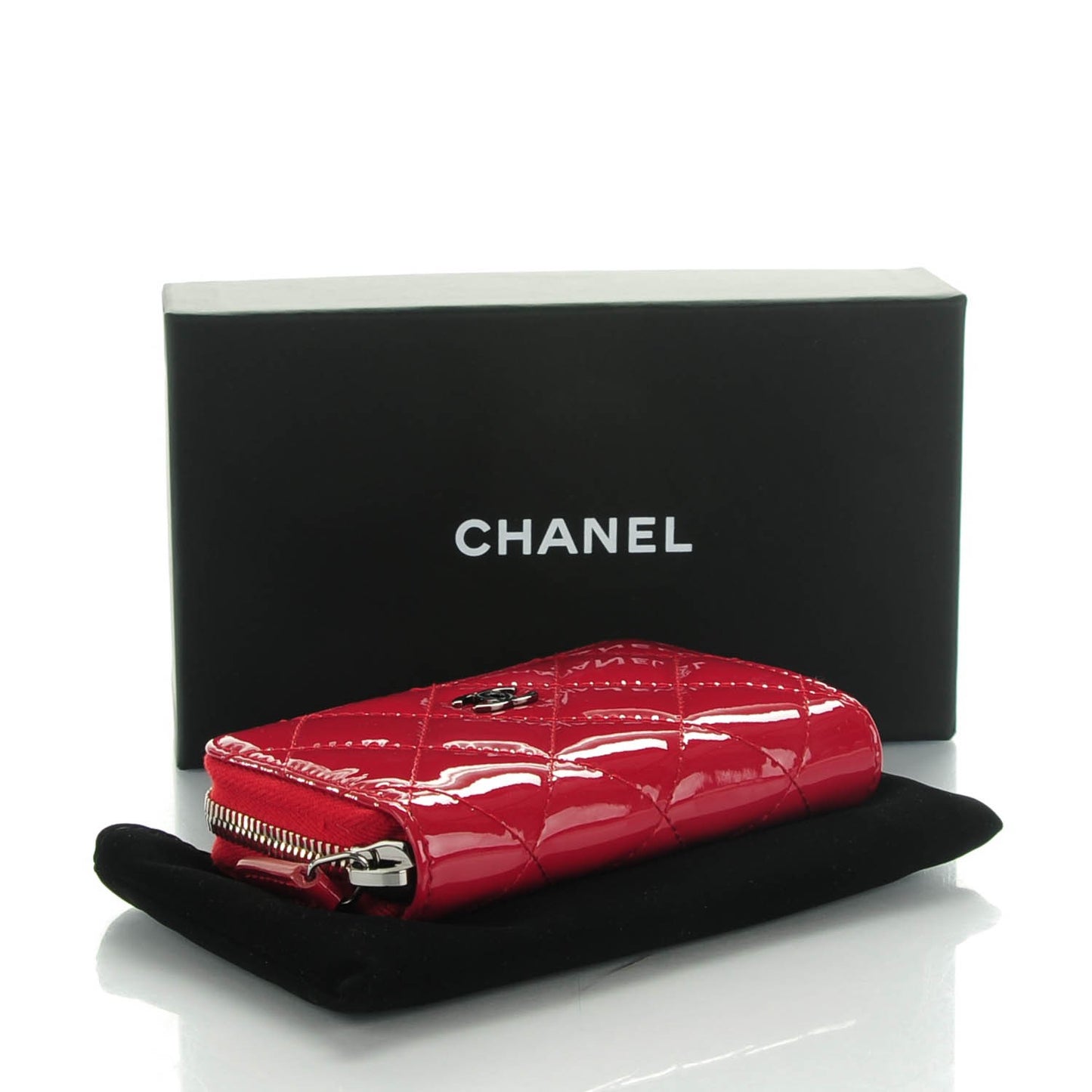 Patent Calfskin Quilted Zip Coin Purse Red
