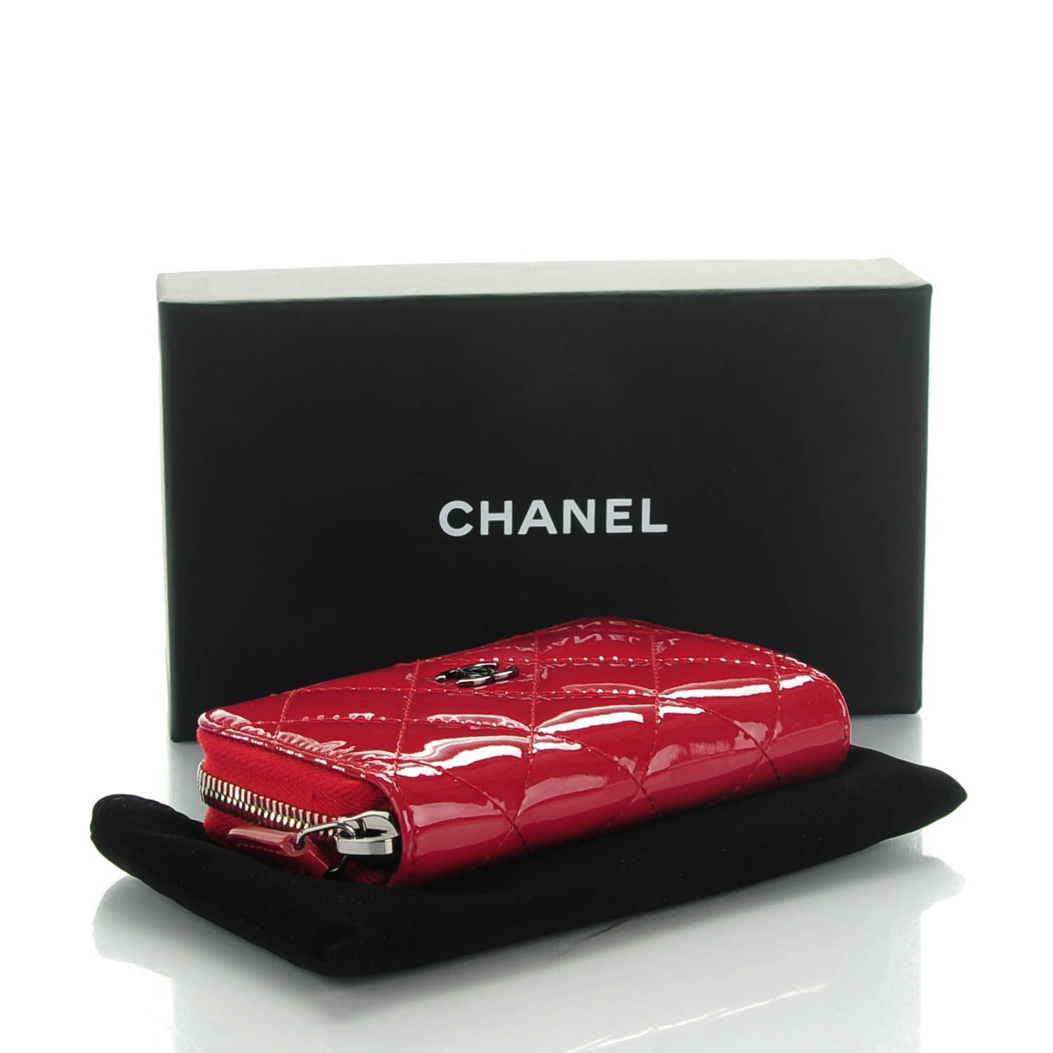 Chanel Patent Calfskin Quilted Zip Coin Purse Red 4 of 7