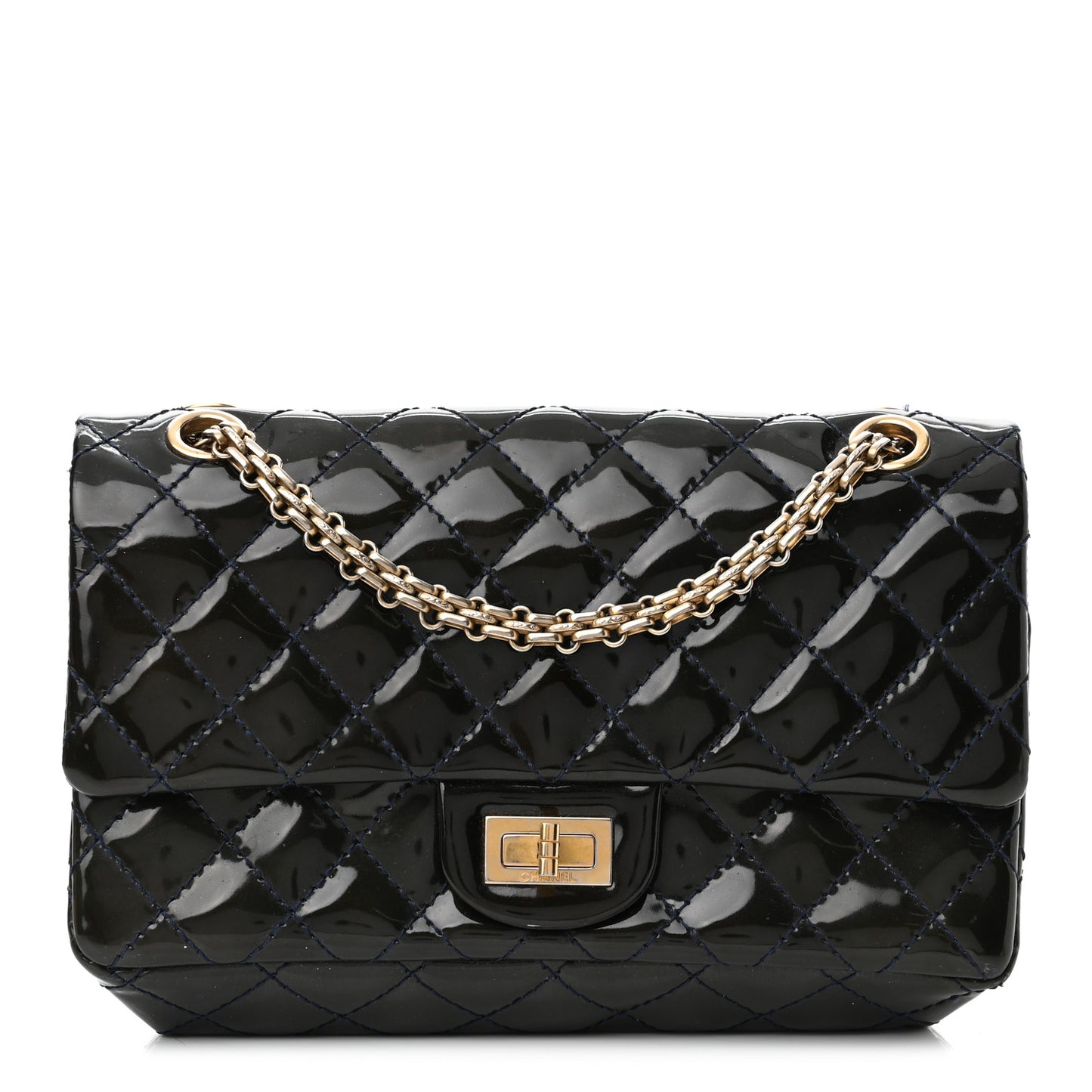 Patent Quilted Accordion Reissue 2.55 Flap Navy