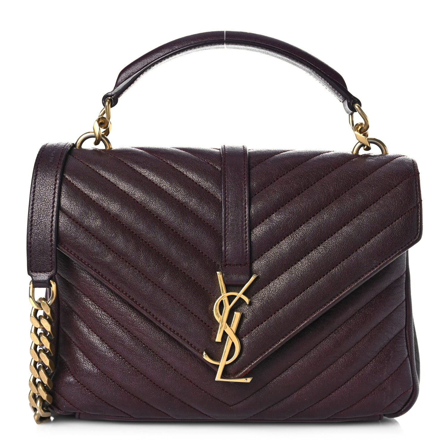 Saint Laurent Sheepskin Matelasse Chevron Monogram Medium College Bag Amaranto 1 of 12