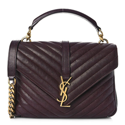 Saint Laurent Sheepskin Matelasse Chevron Monogram Medium College Bag Amaranto 1 of 12