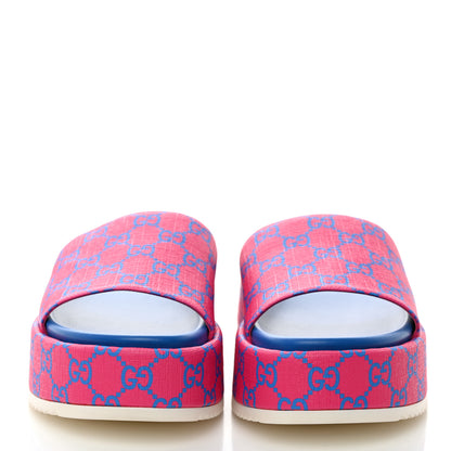 Gucci GG Supreme Joy Monogram Angelina Platform Slide Sandals 39.5 Fuxia Blue 2 of 8