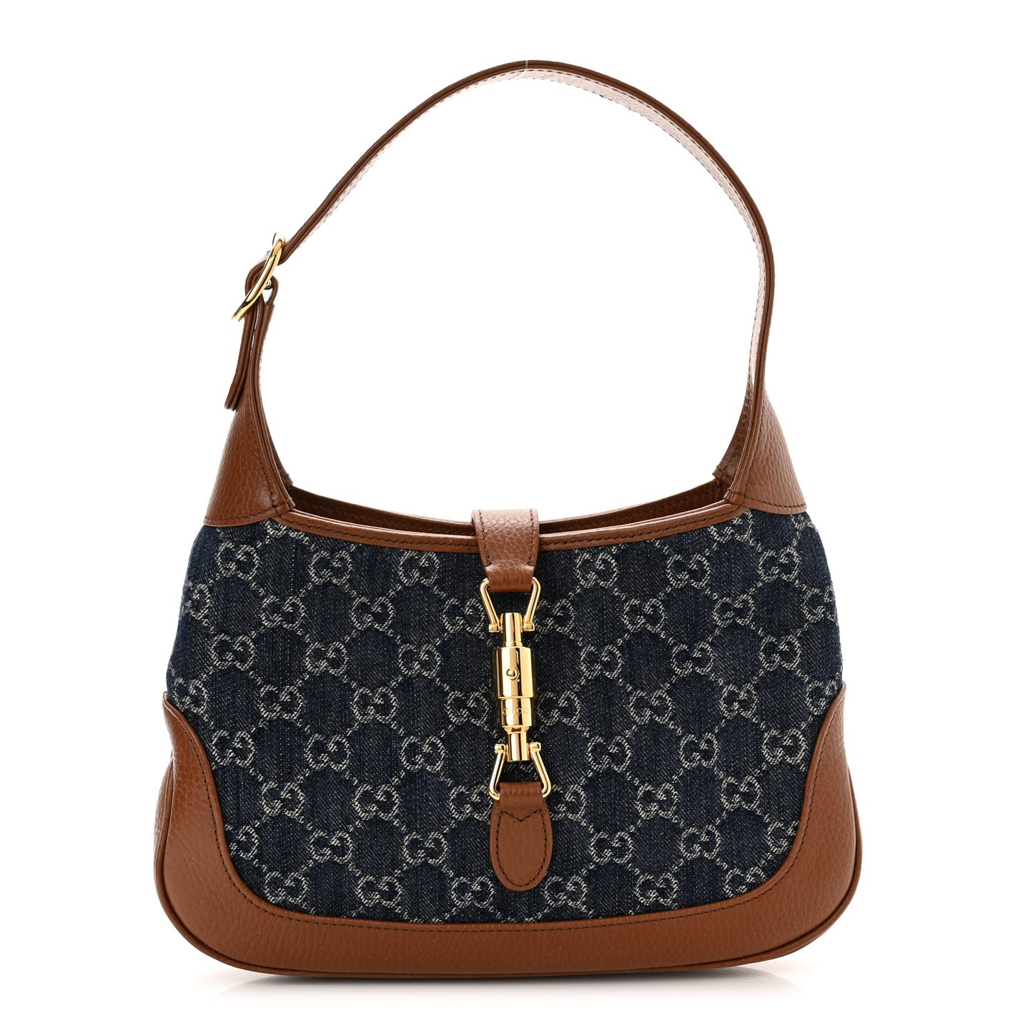 New Denim GG Monogram Calfskin Small Jackie 1961 Hobo Blue Tea Cuir