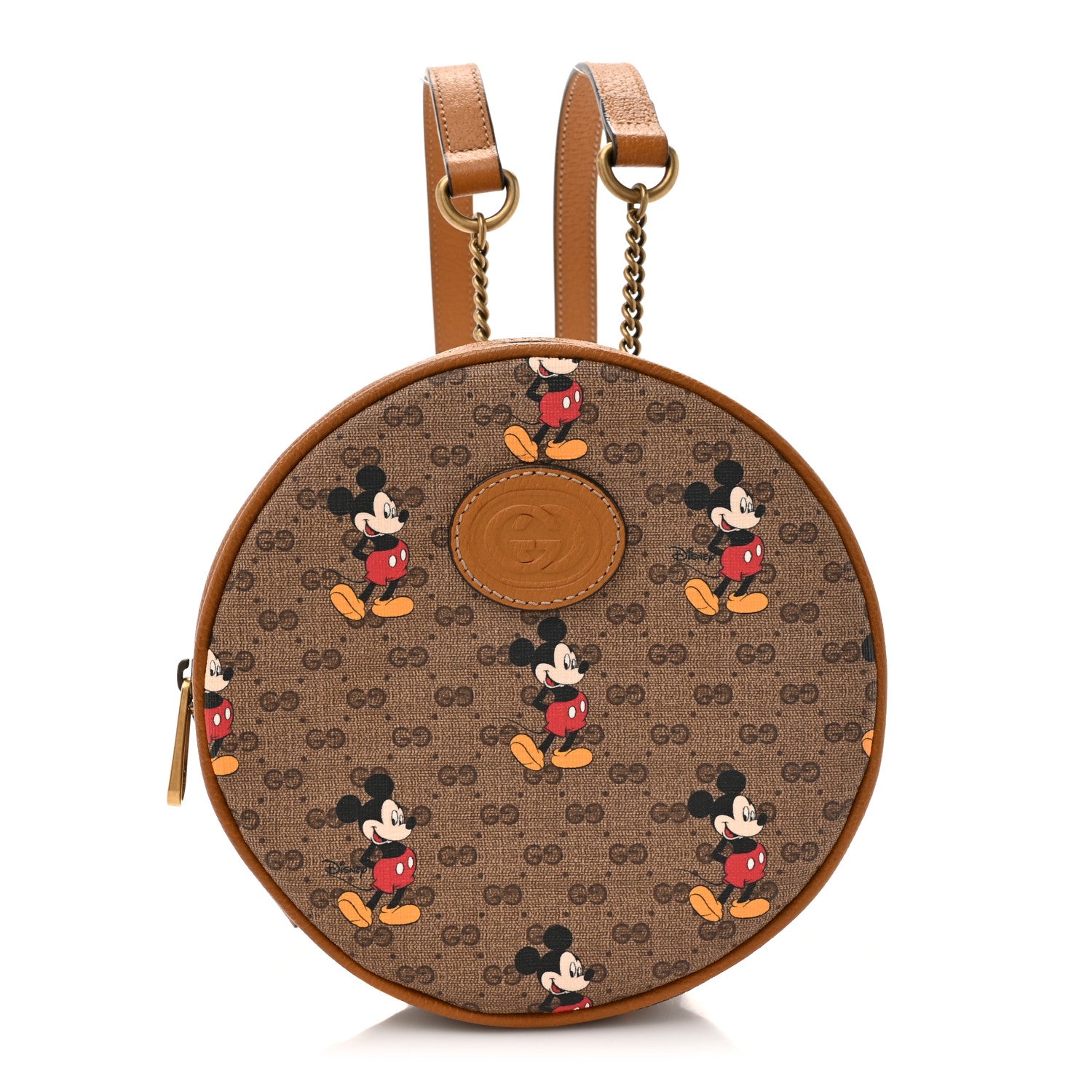 Gucci X DISNEY Mini Vintage GG Supreme Monogram Mickey Mouse Round Backpack Beige Vintage Sun Oil 1 of 10