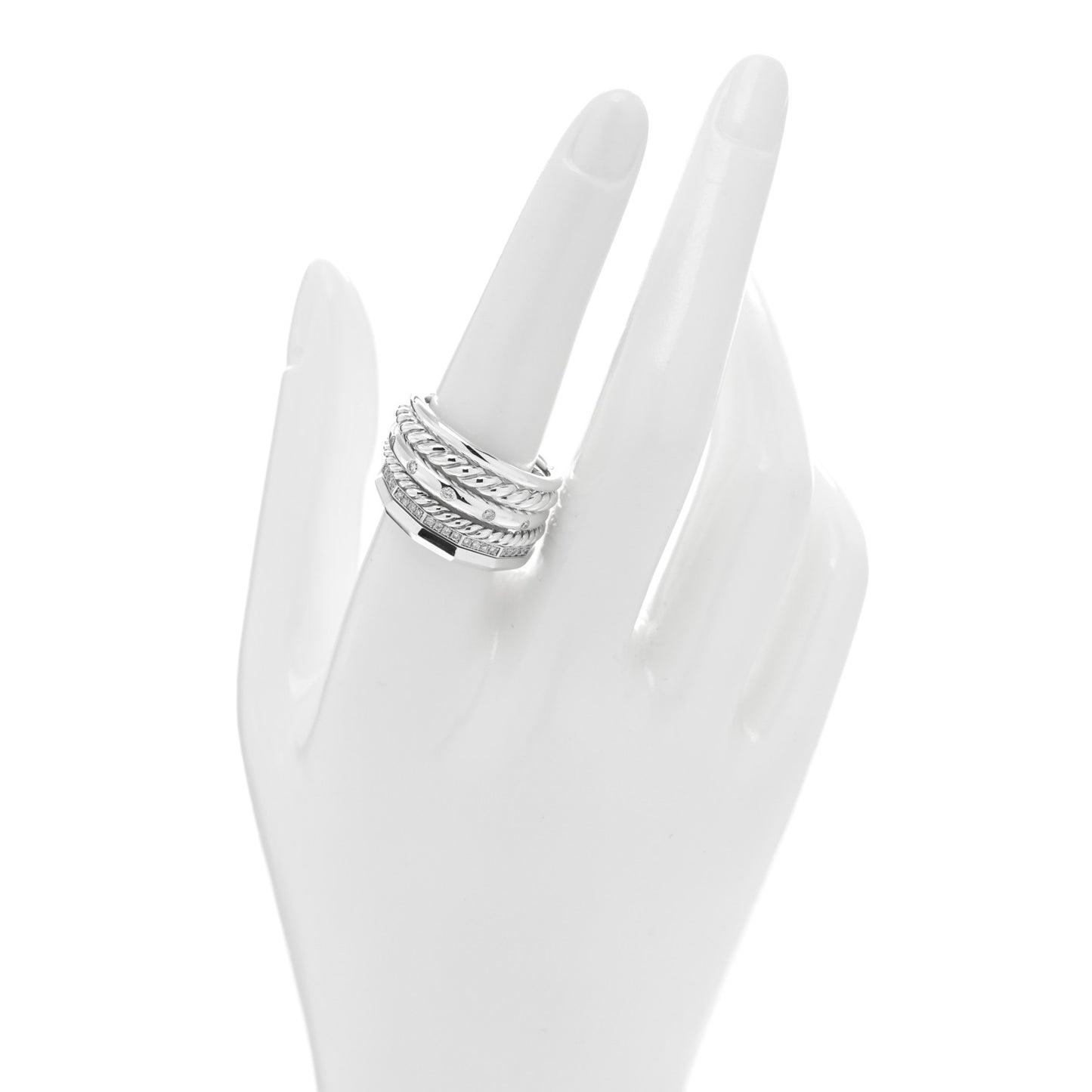 Sterling Silver Diamond 16mm Stax Wide Stacked Ring 59 8.75
