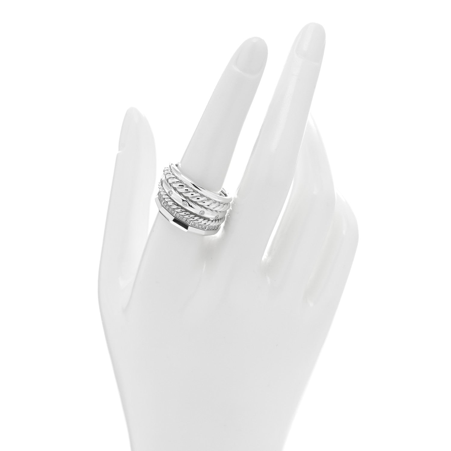 David Yurman Sterling Silver Diamond 16mm Stax Wide Stacked Ring 59 8.75 2 of 4