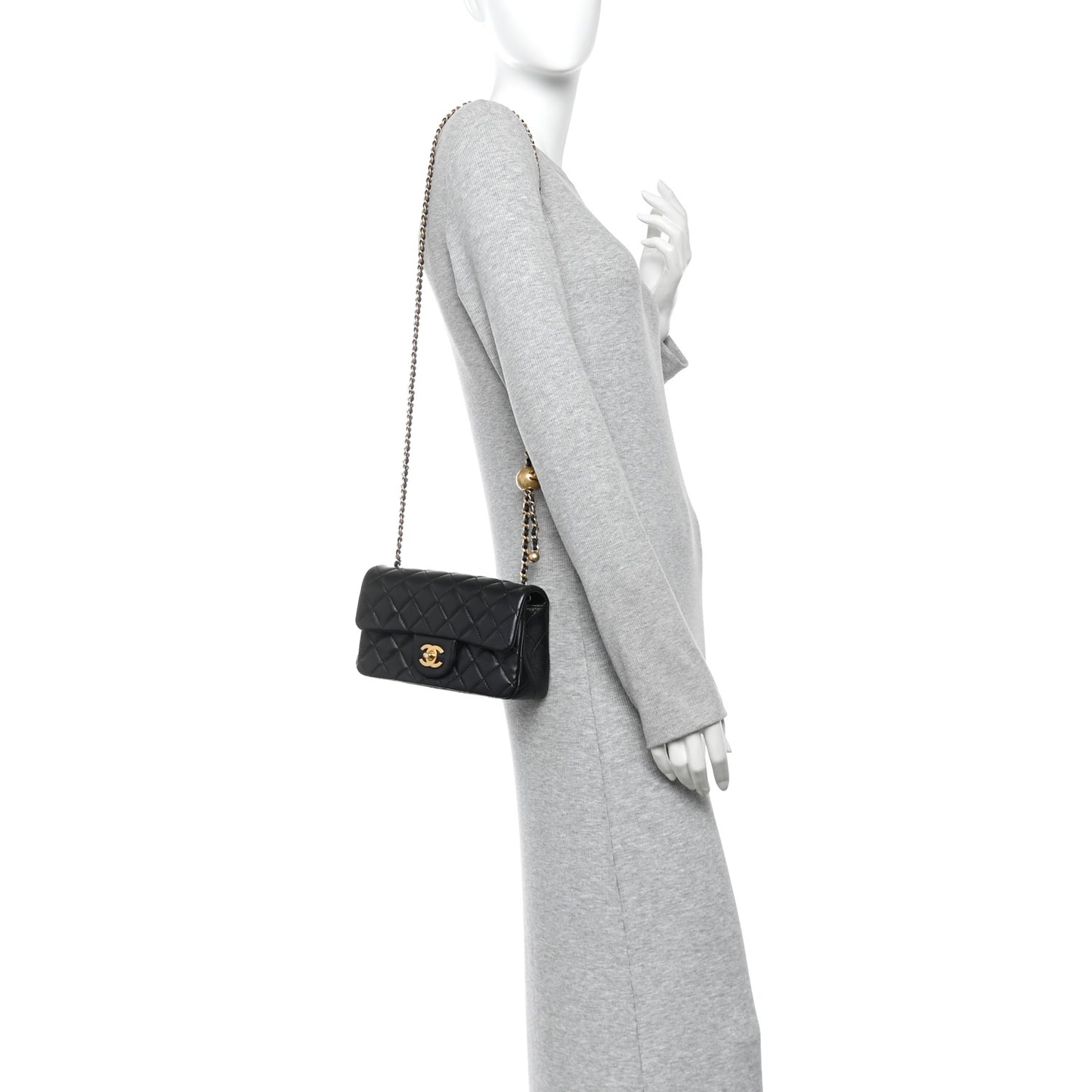 Lambskin Quilted Mini Rectangular Pearl Crush Flap Black