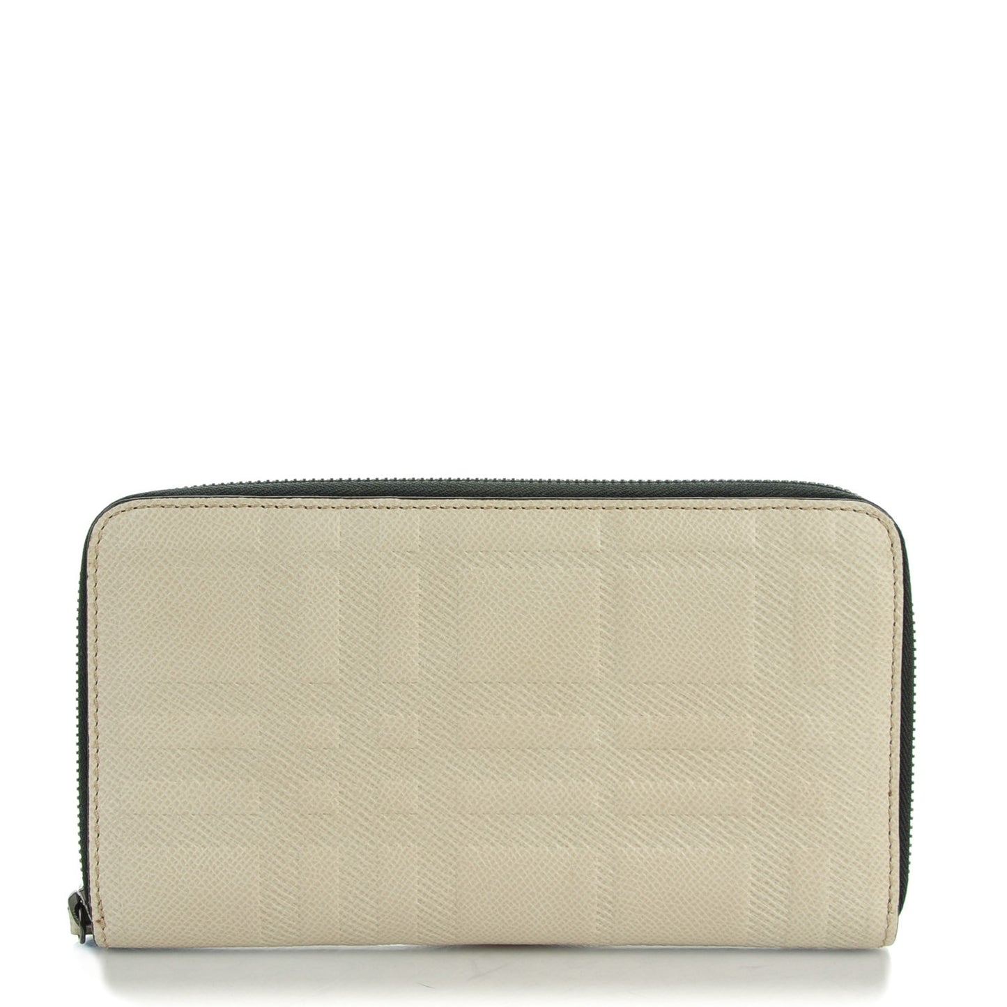 Check Calfskin Embossed Zip Around Wallet Pale Grey