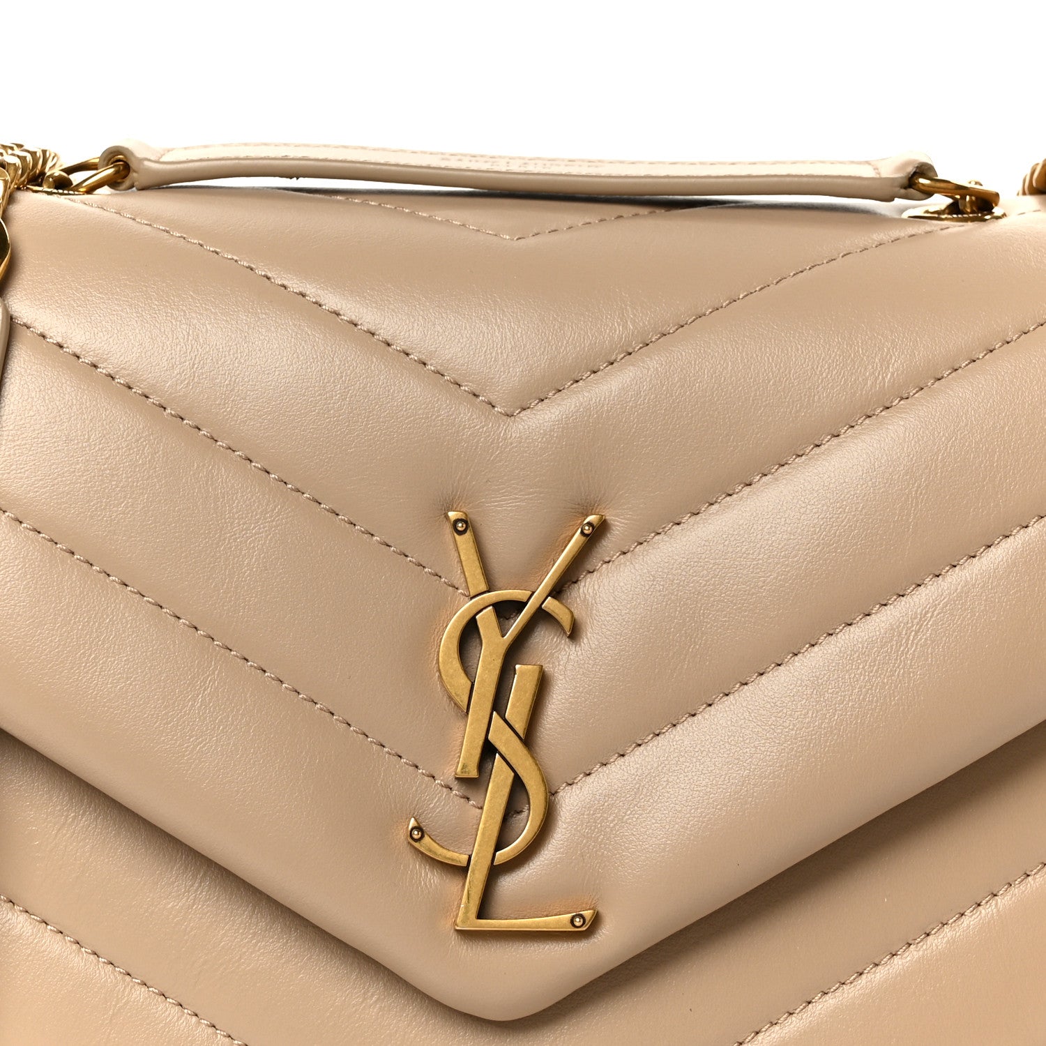 Saint Laurent Calfskin Y Quilted Monogram Small Loulou Chain Satchel Dark Beige Dark Beige 9 of 12