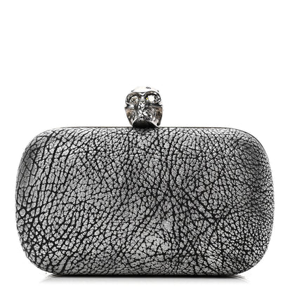 Alexander McQueen Metallic Crackled Lambskin Skull Box Clutch Silver 1 of 4