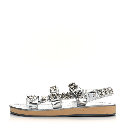 Chanel Metallic Calfskin Chain Flat Sandals 38 Silver 1 of 8