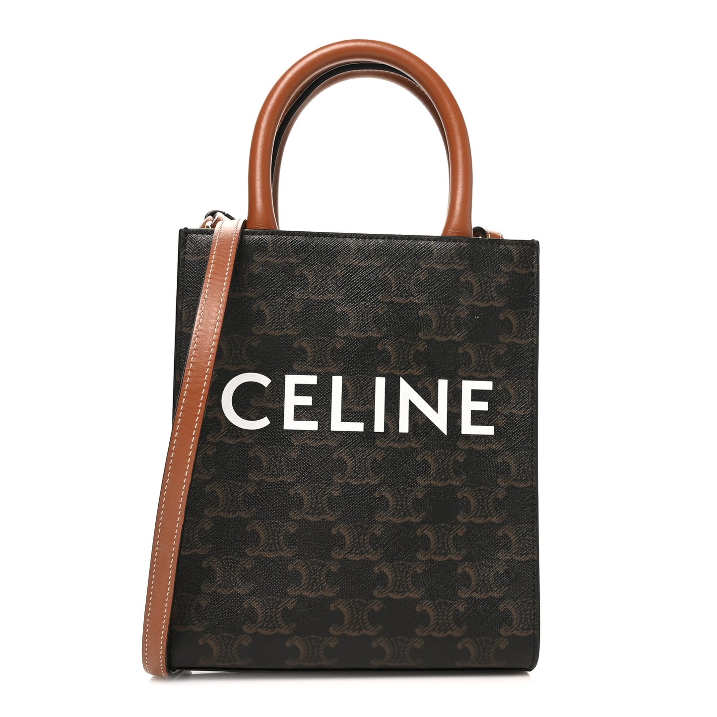 Triomphe Canvas Calfskin Mini Vertical Cabas Tan