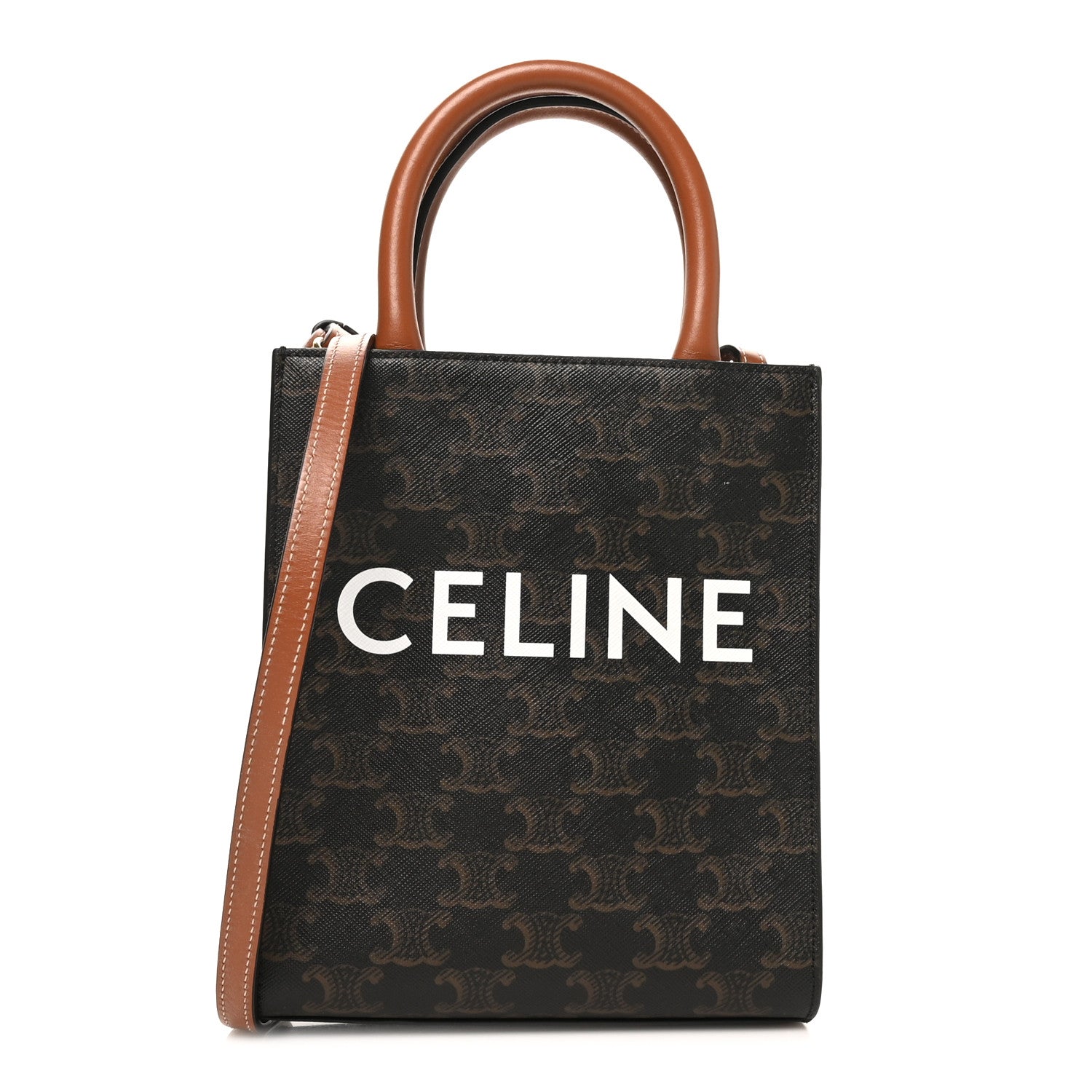 Celine Triomphe Canvas Calfskin Mini Vertical Cabas Tan 1 of 9