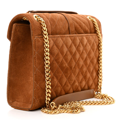 Saint Laurent Suede Mixed Matelasse Triquilt Medium Monogram Envelope Satchel Tan 3 of 12