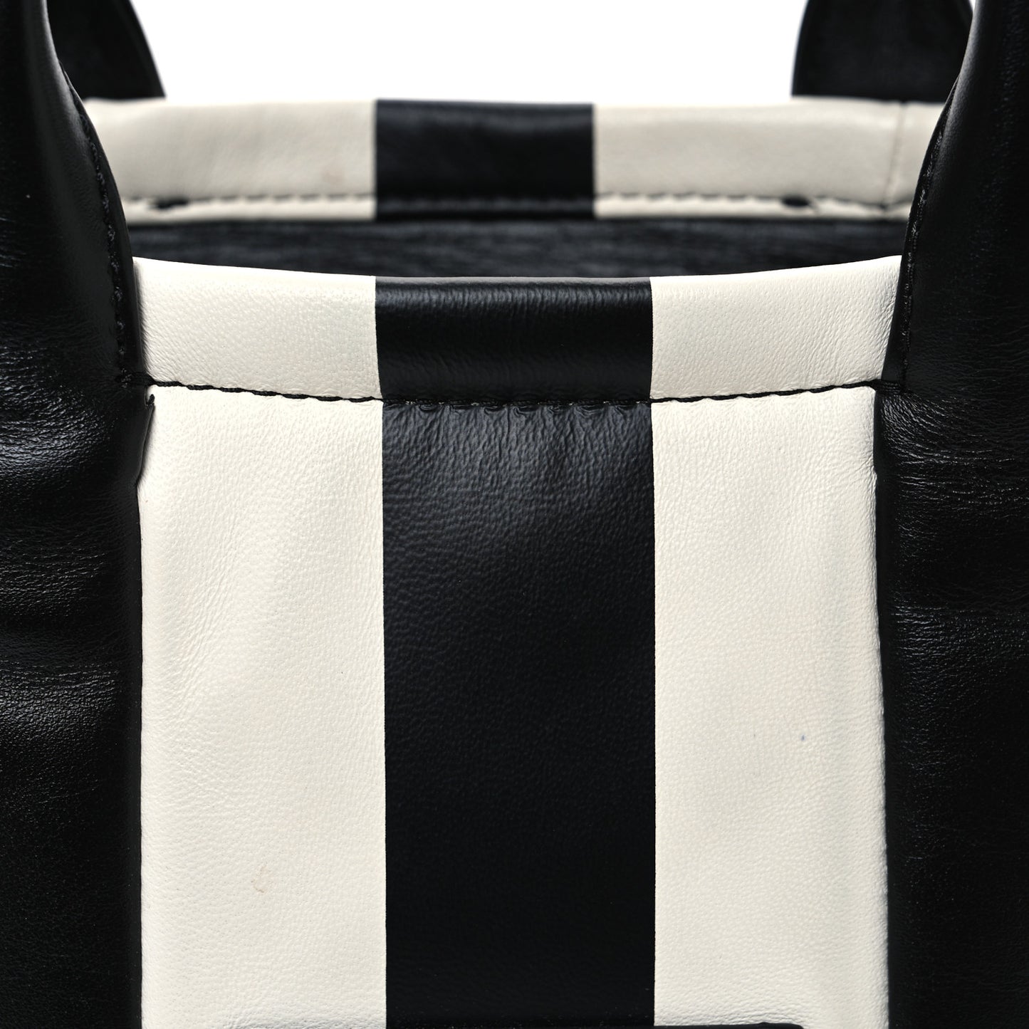 Calfskin Striped Small The Traveler Tote Bag Black White