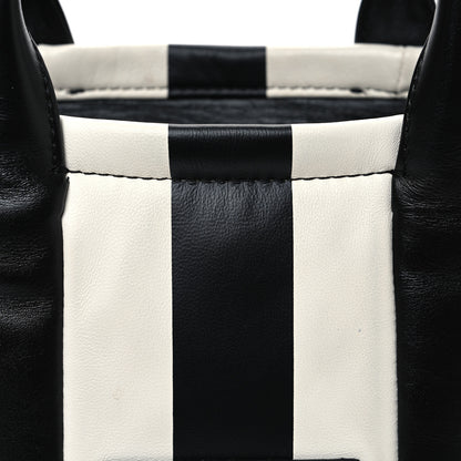 Marc Jacobs Calfskin Striped Small The Traveler Tote Bag Black White 9 of 11