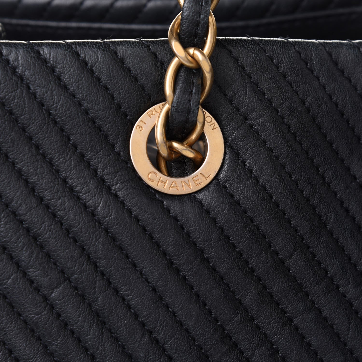 Chanel Wrinkled Lambskin Chevron Quilted Large Surpique Tote Black 7 of 9
