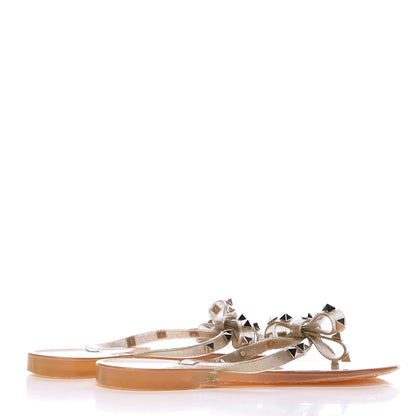 Valentino Garavani PVC Jelly Glitter Rockstud Bow Thong Sandals 40 Oro 4 of 7
