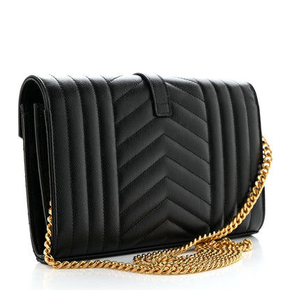 Saint Laurent Grain De Poudre Mixed Matelasse Triquilt Monogram Chain Wallet Black 3 of 10