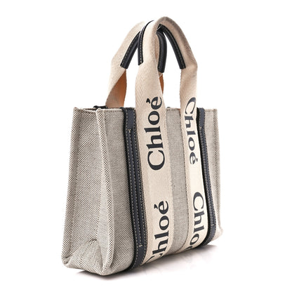 Chloe Cotton Calfskin Small Woody Ribbon Tote White Blue 3 of 14