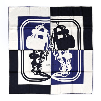 Hermes Silk Brides De Gala Quadri Tattoo Scarf 90 Marine White Indigo 1 of 4