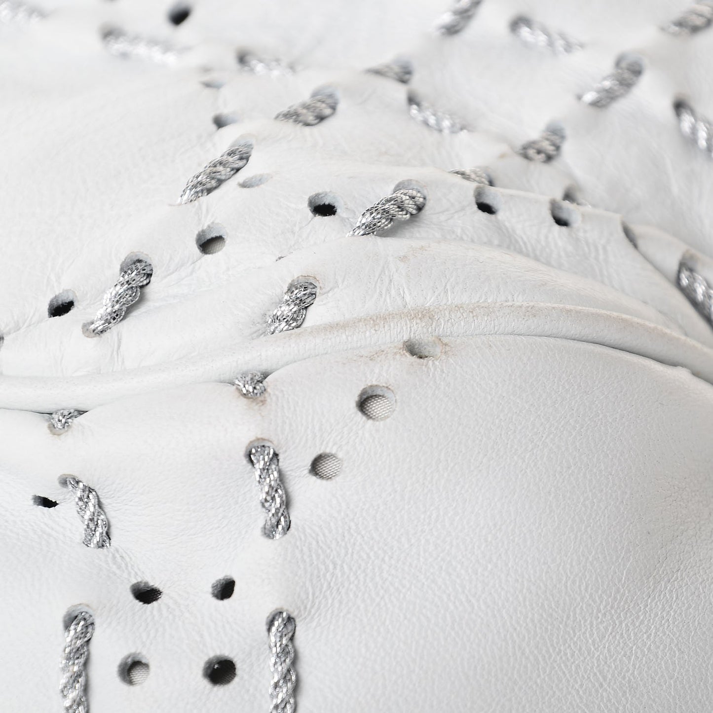 Lambskin Stitched Cannage Drawstring Bag White