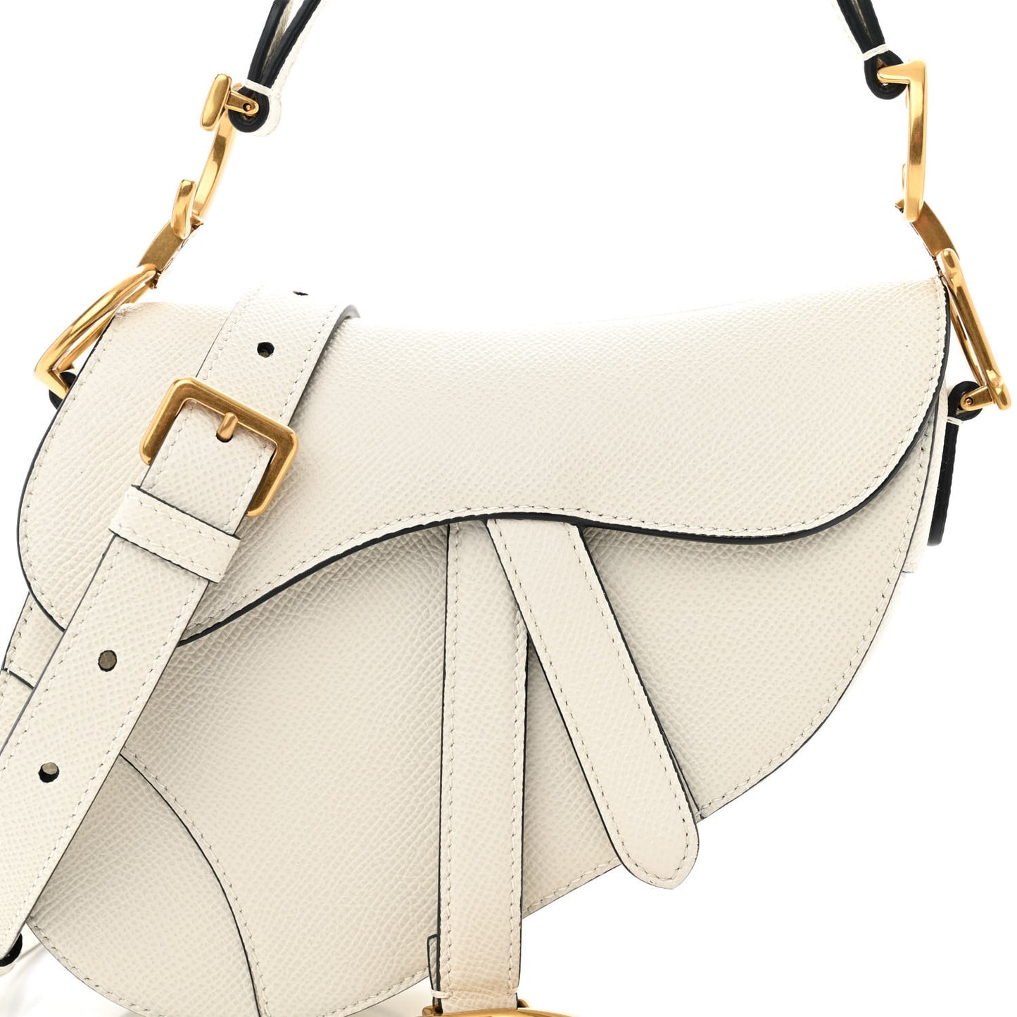 Grained Calfskin Mini Saddle Bag With Strap White
