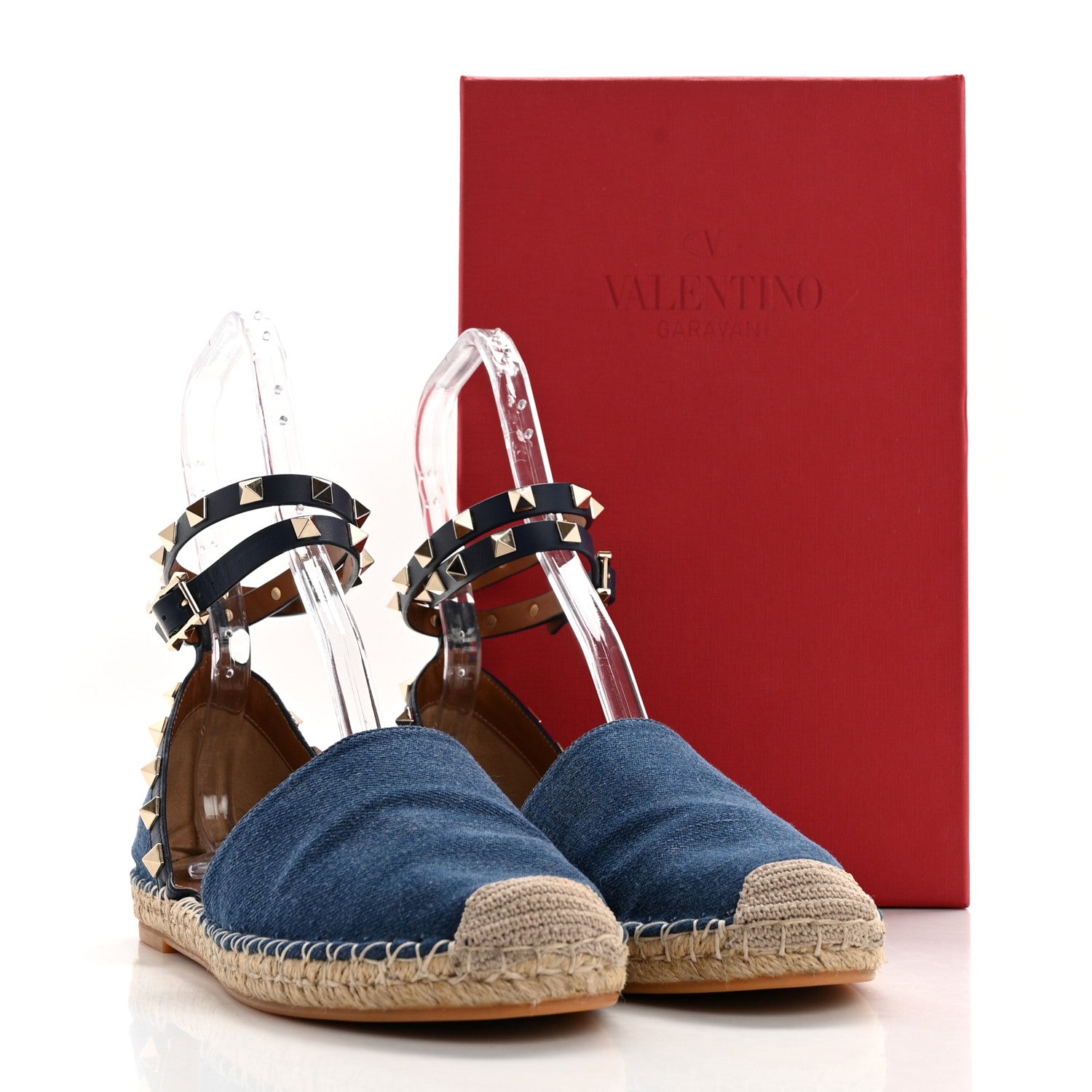 Valentino Garavani Denim Rockstud Ankle Wrap Espadrille 20mm Flats 40 Light Denim 11 of 11