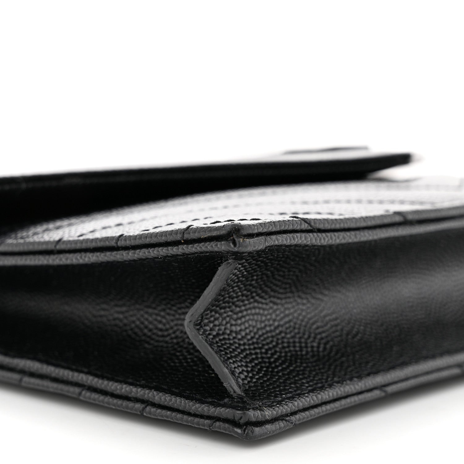 Saint Laurent Grain De Poudre Matelasse Chevron Monogram Monochrome Envelope Chain Wallet Black 10 of 12