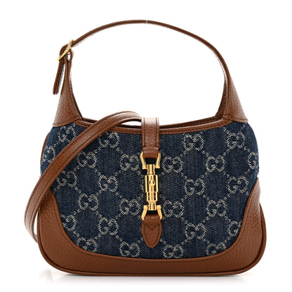 Gucci New Denim GG Monogram Calfskin Mini Jackie 1961 Hobo Blue Tea Cuir 1 of 9