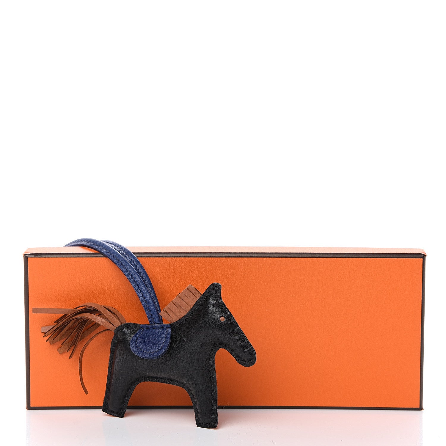 Hermes Milo Lambskin Grigri Rodeo Horse Bag Charm PM Black Bleu Saphir Gold 4 of 4